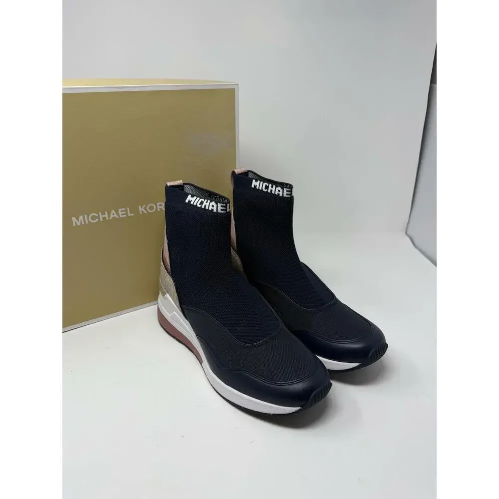 Michael Kors Women's Slip-On Logo Sock Navy Multicolor Sneakers 7.5